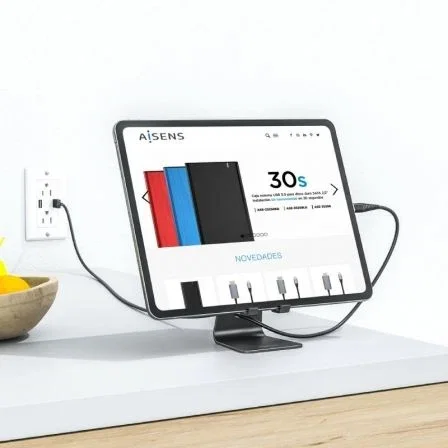 Aisens Soporte de Sobremesa Ajustable Tamaño M Negro para Móvil y Tablet